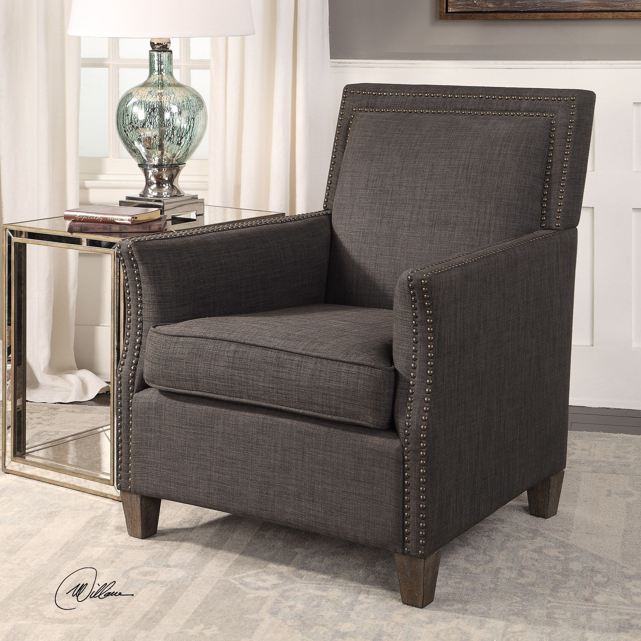 Uttermost Accent Furniture Accent Chairs Darick Charcoal Armchair